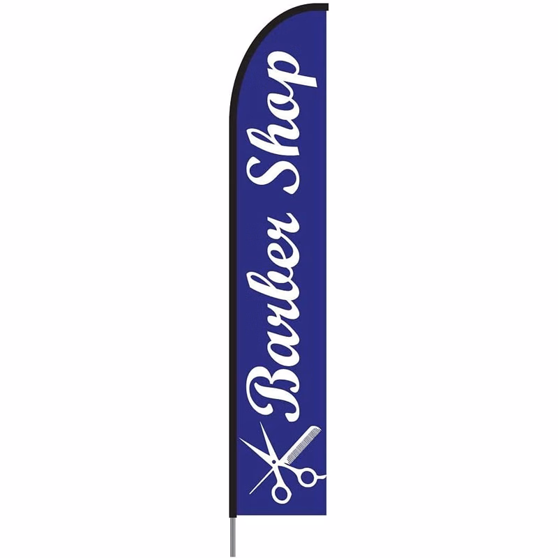 Barber Shop Sign Banner Swooper Feather Flag Pole Kit Outdoor Advertising Display, 15ft - Blue