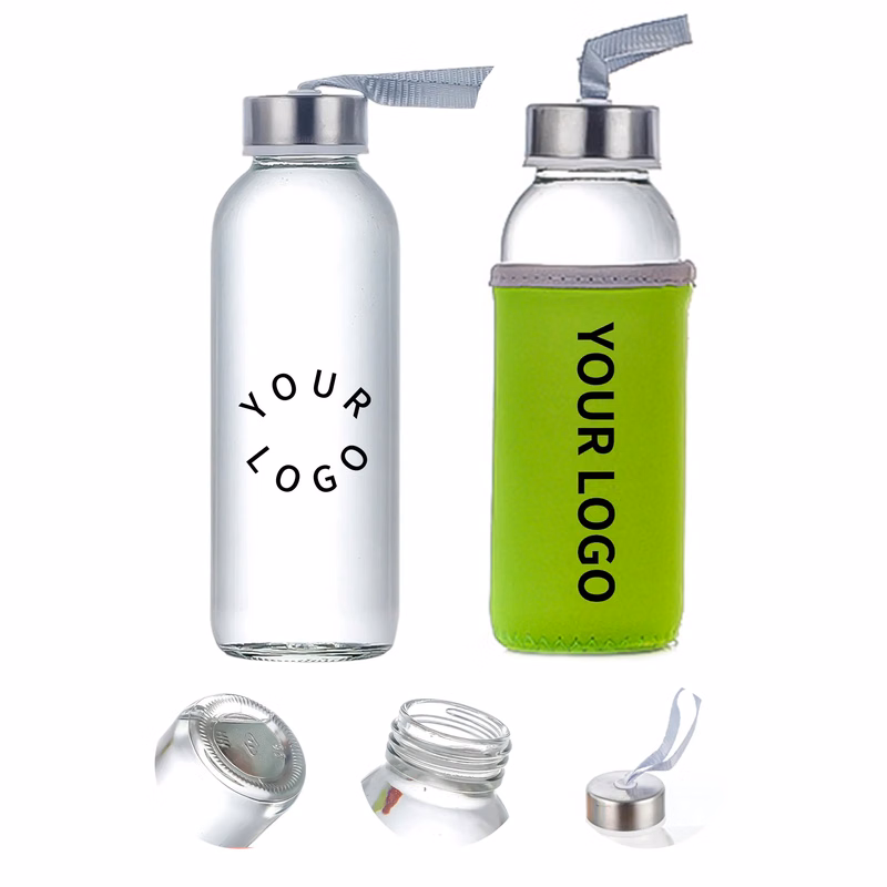 10oz Glass Water Bottle with Sleeve and Lanyard