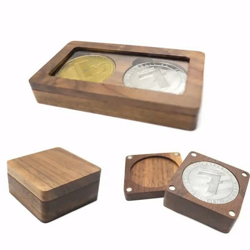 Wooden commemorative coin box