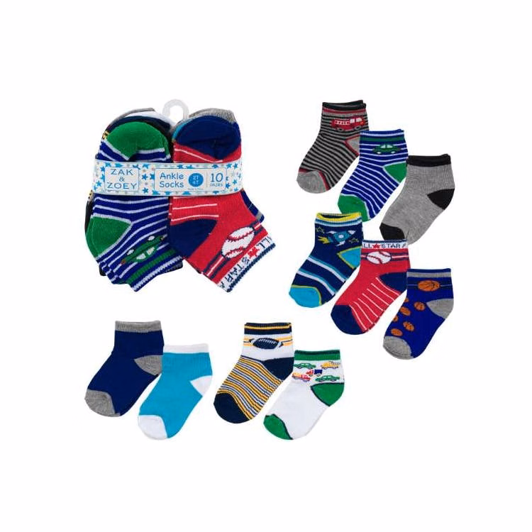 Boys' Ankle Socks - Sports Design 2T-4T 10 Pk