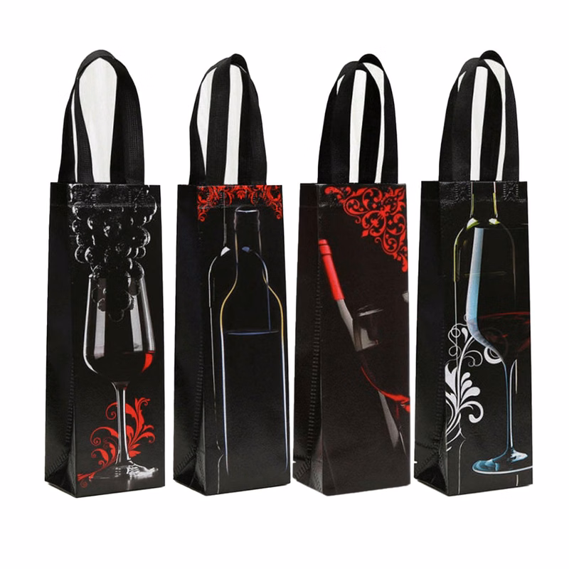 Custom Laminated Non-Woven Single Bottle Wine Tote Bag