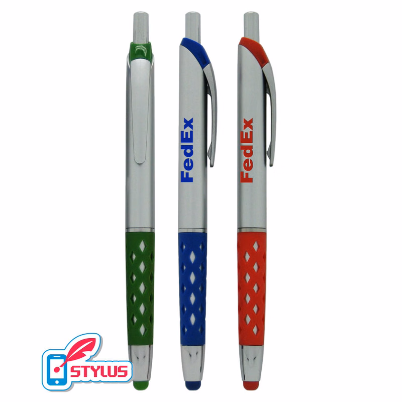Silver "Window-Grip" Stylus Click Pen with Silver Trim