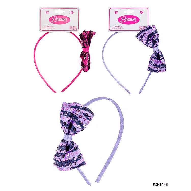 Zebra Stripe Bow Headbands - Assorted Sequins