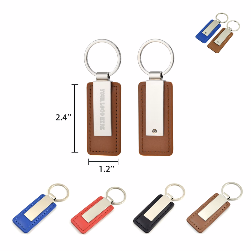 Rectangular Leather Keychain Metal Plate MOQ100