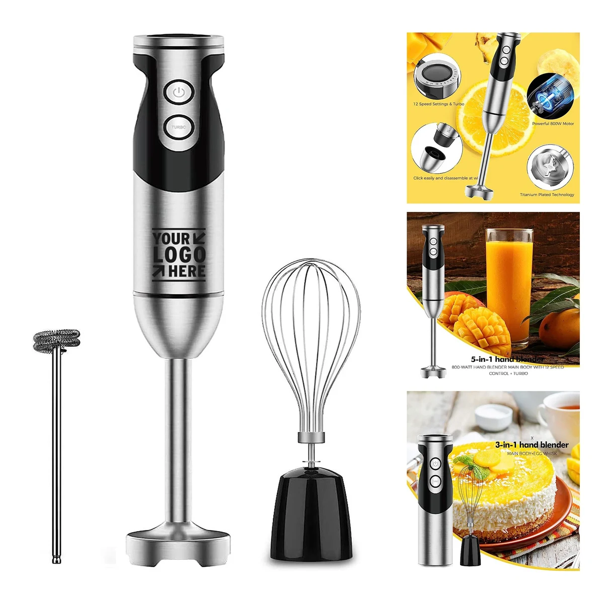 3-in-1 Powerful 800 Watt 12-Speed Stick Immersion Hand Blender 1