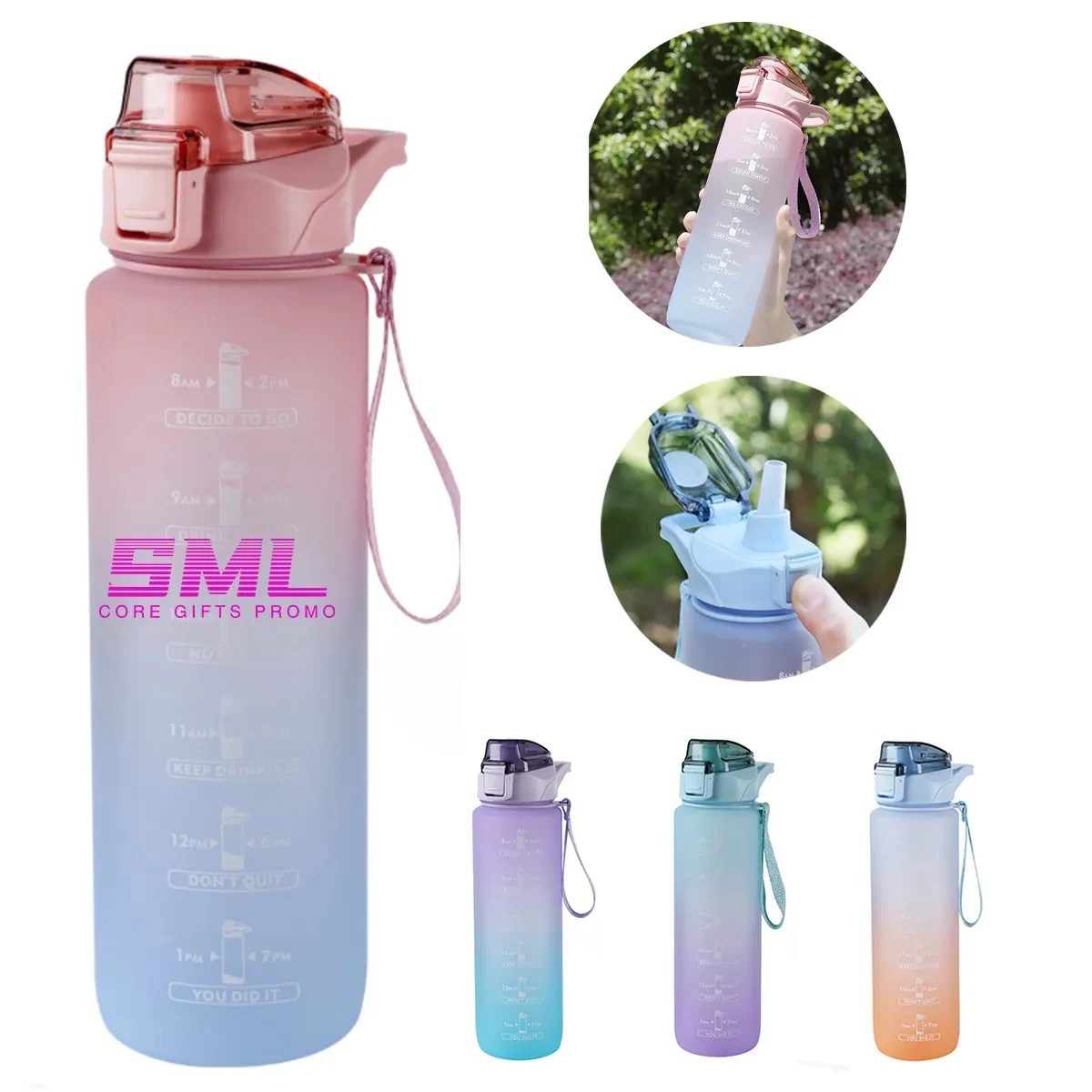 32 oz Drinking Water Bottle with Straw and Carrying Strap 1