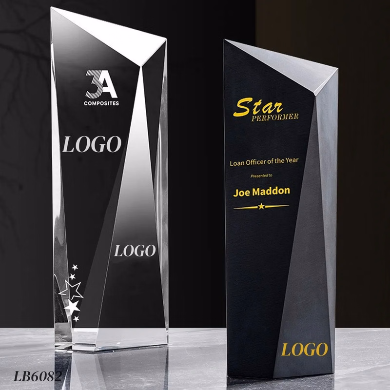 Black Crystal Award Trophy for Appreciation Plaque