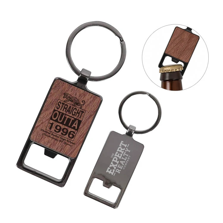 Black Nickel Rosewood Metal Bottle Opener Keychain 1