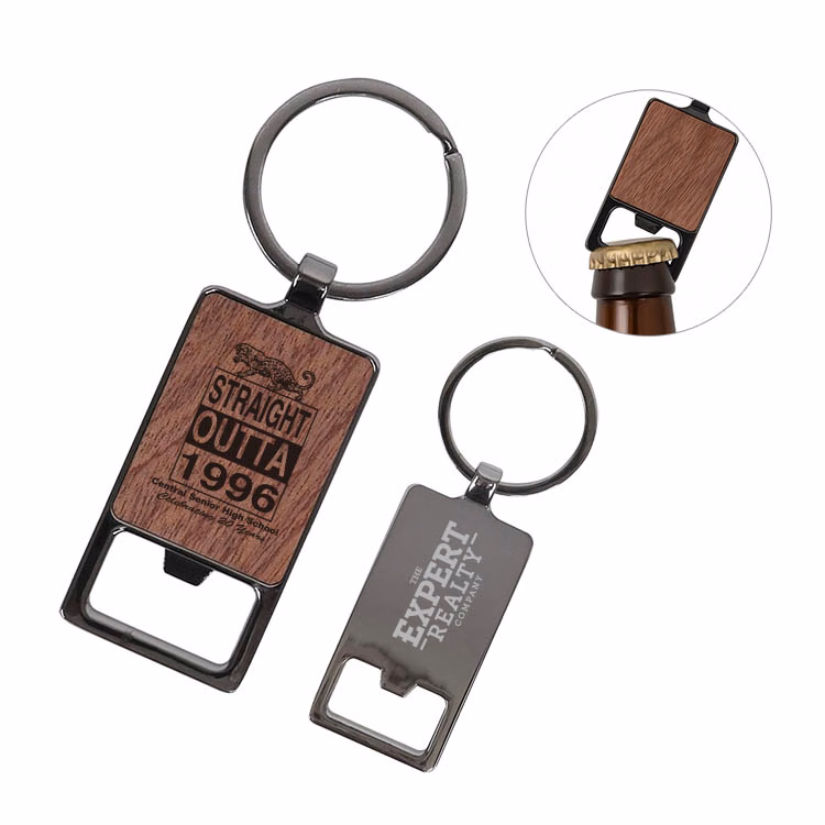 Black Nickel Rosewood Metal Bottle Opener Keychain