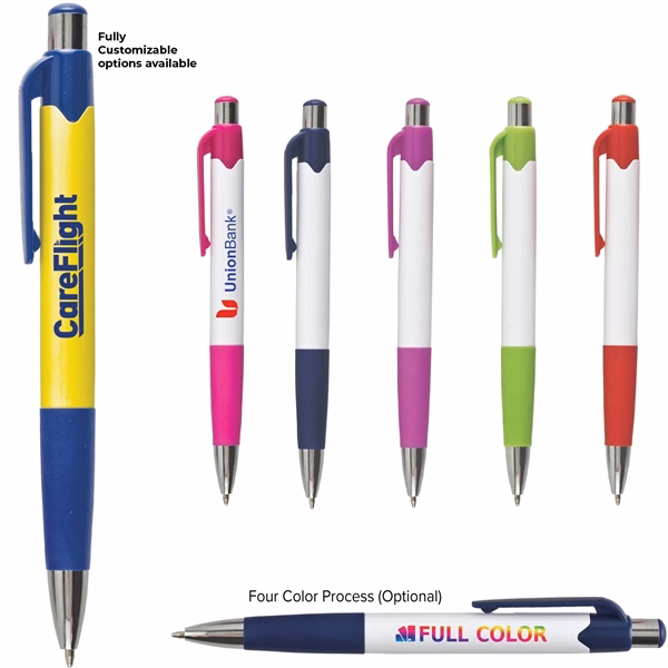 Custom 5.375 Inch Ballpoint Pen with Colored Rubber Grip — Executive Writing Accessory