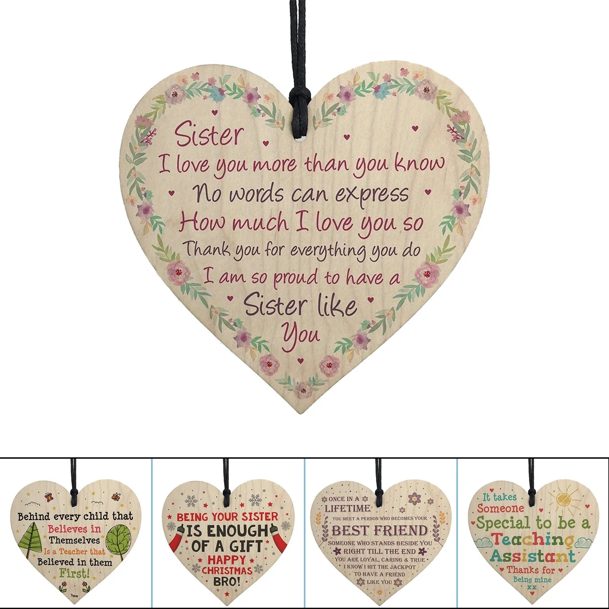Friendship Gift Heart-Shaped Wooden Sign Pendant 1