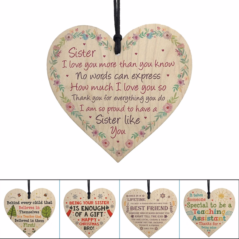 Friendship Gift Heart-Shaped Wooden Sign Pendant