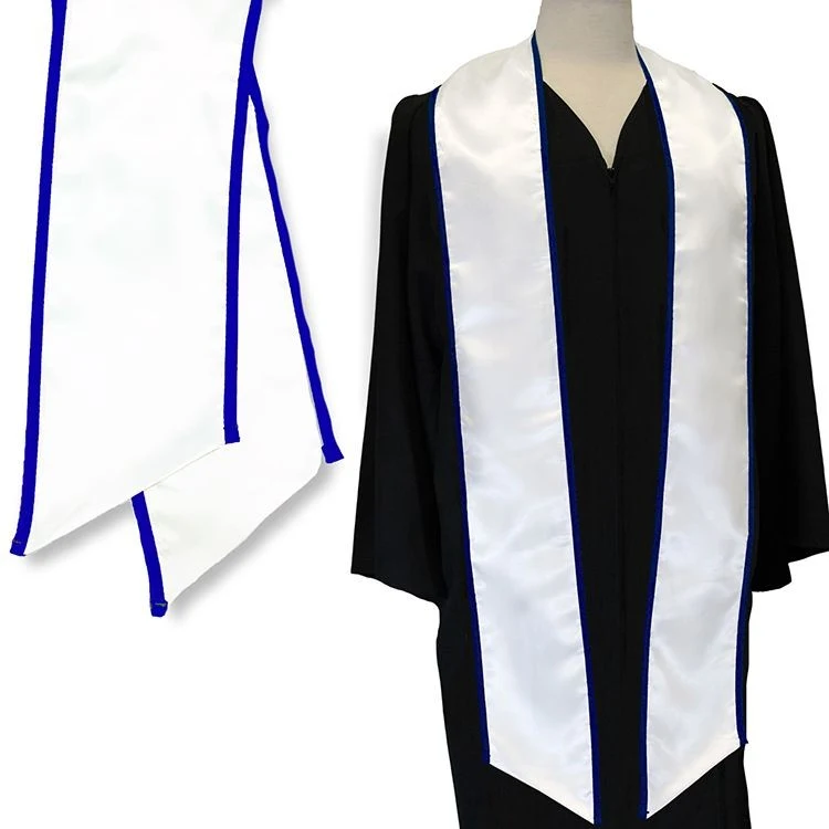White 84" Graduation Stole with Royal Binding 1