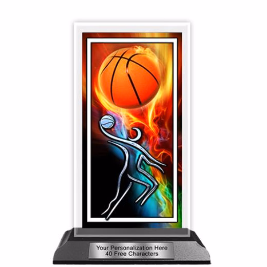 Acrylic Trophy: 6" Tower, (Basketball/Flame)