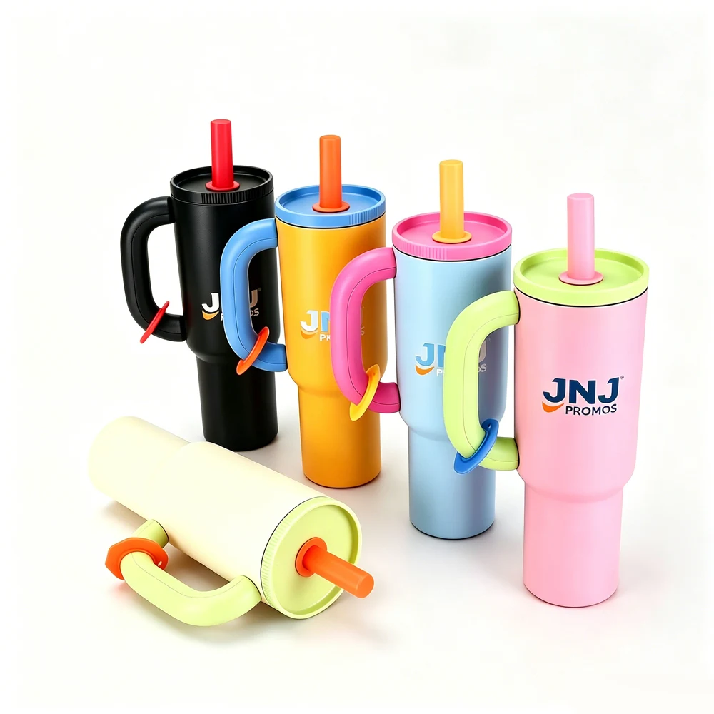 40oz Color Block Tumbler W/ Handle & Straw 1