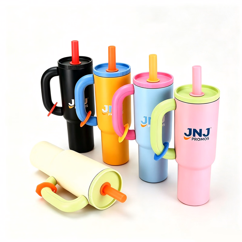 40oz Color Block Tumbler W/ Handle & Straw