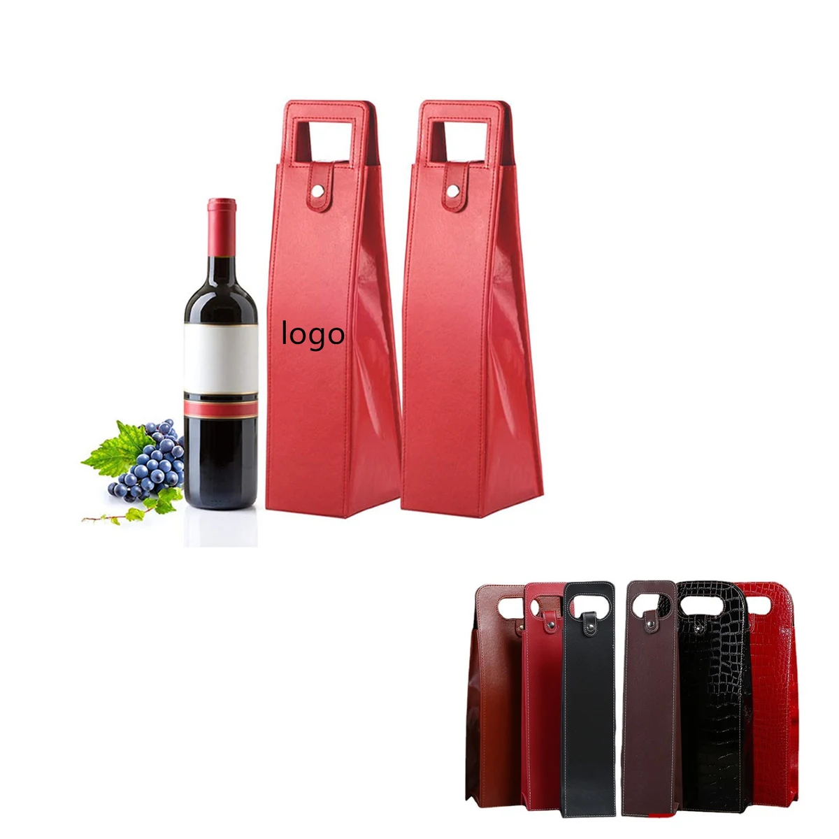 Reusable PU Leather Wine Tote Carrier 1