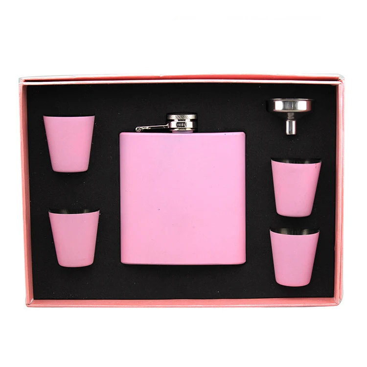Stainless Wine Whisky Steel Hip Flask Set, custom water bottle with logo imprint 1