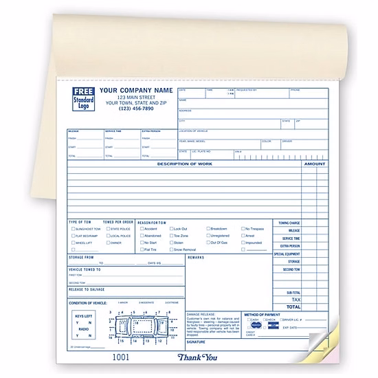 Road Service/Towing Orders, Booked