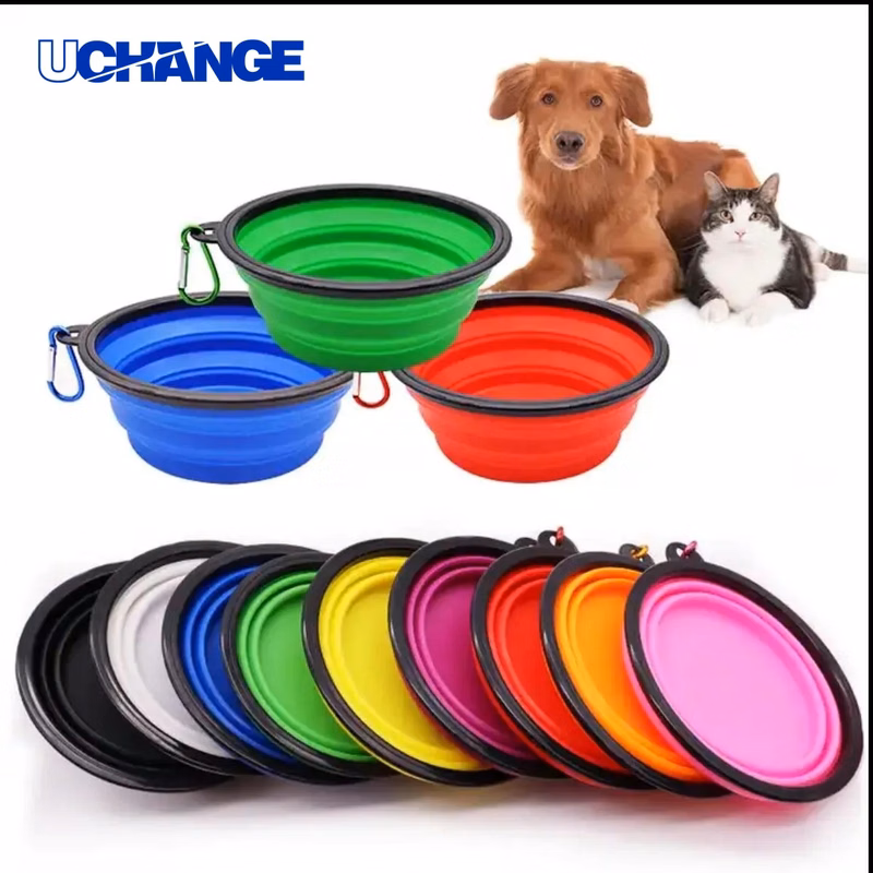 Silicone Folding Pet Bowl with Carabiner Outdoor Travel Feeder