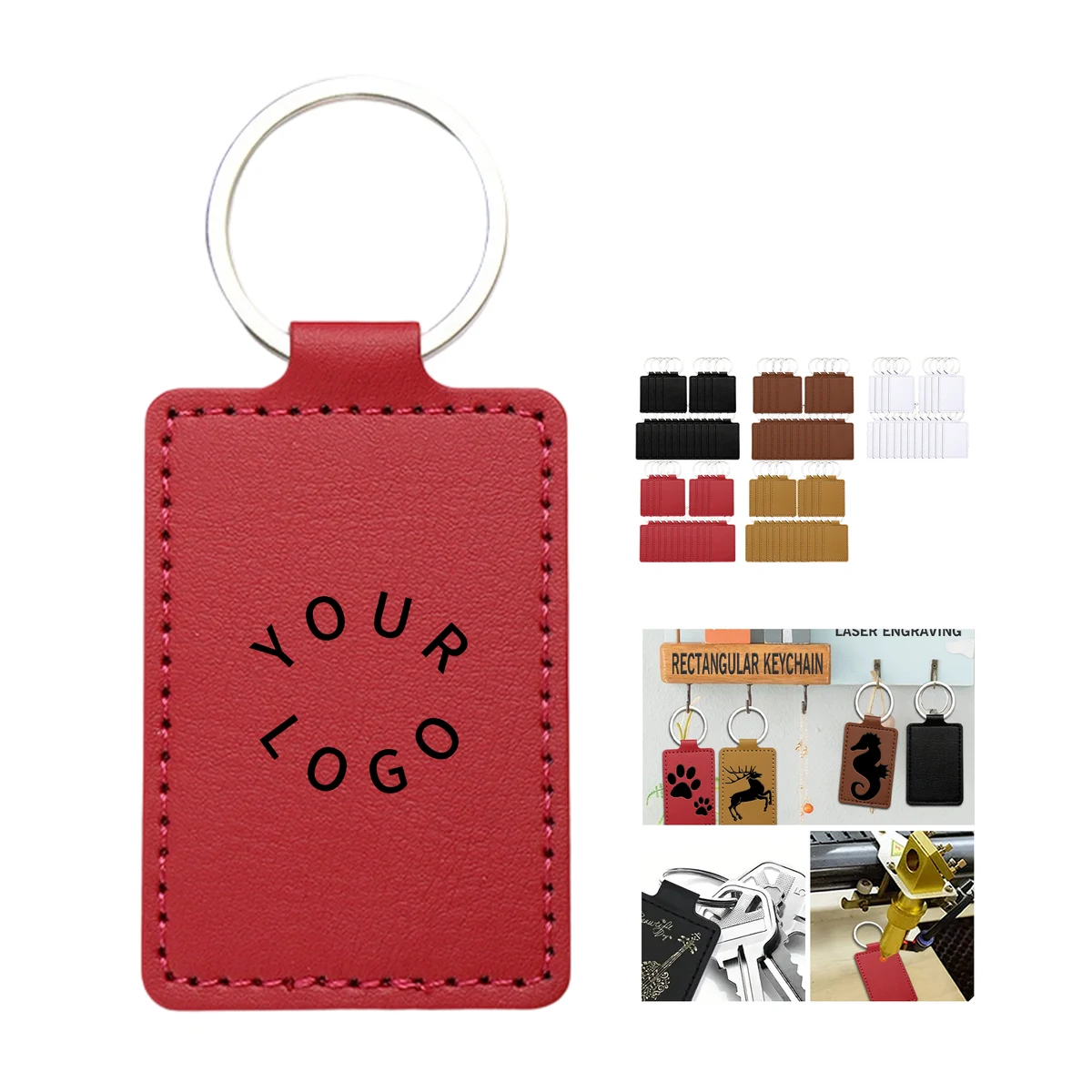 PU Leather Key Chain Ring With Laser Engraved Logo 1
