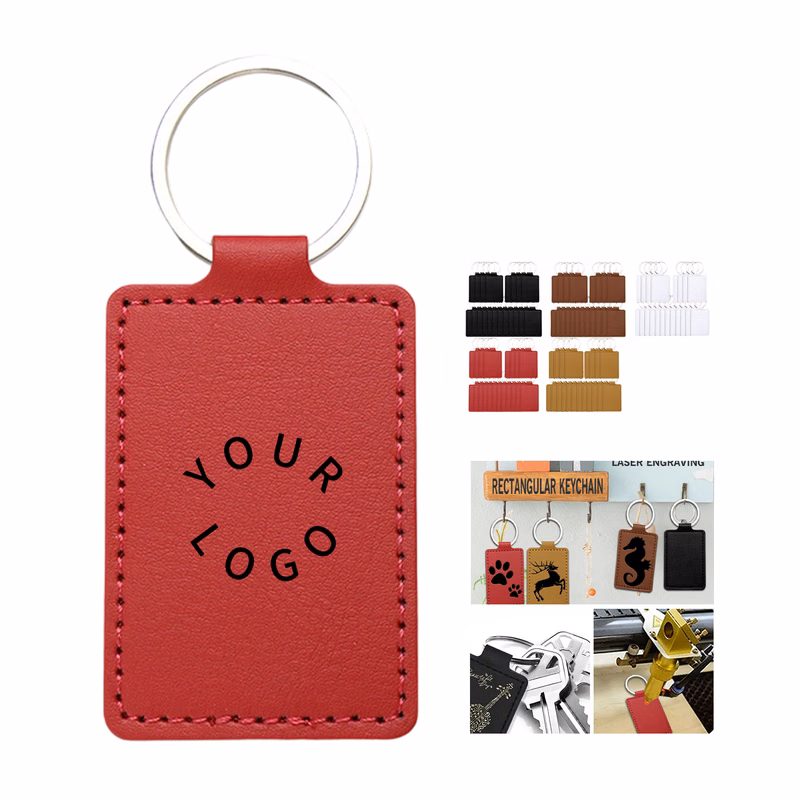 PU Leather Key Chain Ring With Laser Engraved Logo