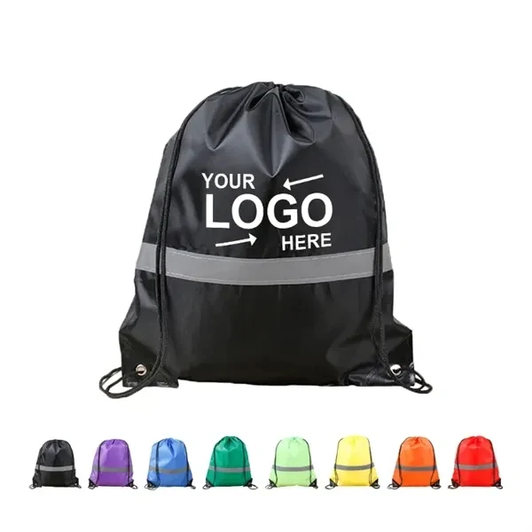 Custom 210D Polyester Safety Drawstring Backpack — Reflective Sports Team Gift 1