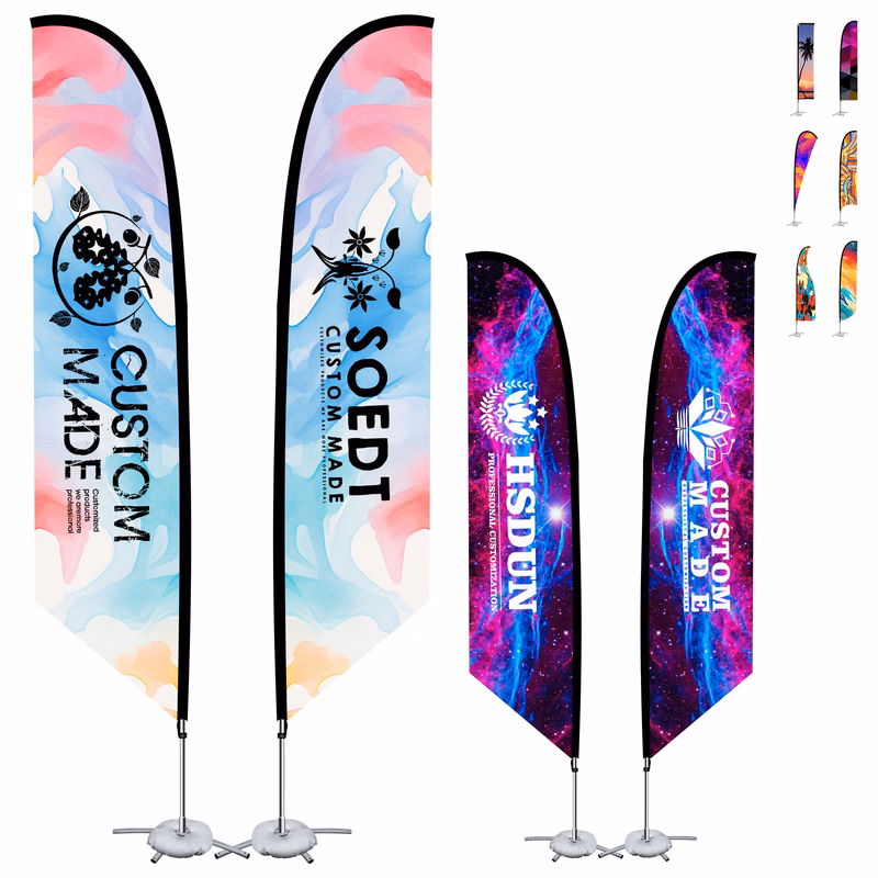 9ft Two-Sided Printed Feather Beach Flag Kit With Cross Base & Water Bag