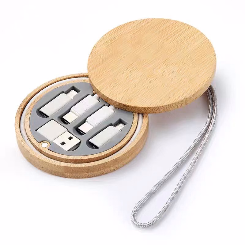 Bamboo Storage Box with Fast Charging Cable Kit