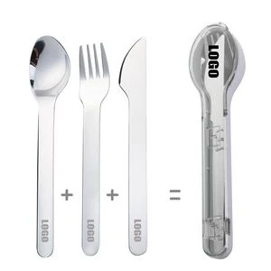 3 In 1 Portable Flatware Set Stainless Steel Fork Knife Spoon With Plastic Case 1