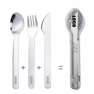 3 In 1 Portable Flatware Set Stainless Steel Fork Knife Spoon With Plastic Case