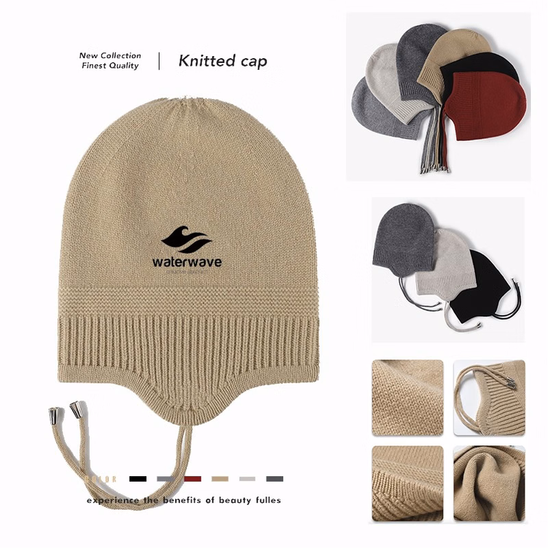 Wool Ladies Knitted Beanie Earflaps Woolen Hat