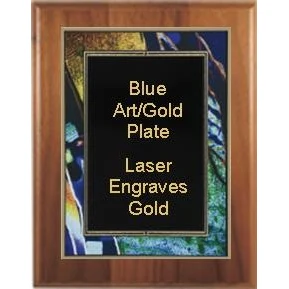 7" x 9" Cherry Finish Plaque with a Blue Art/Black Plate 1