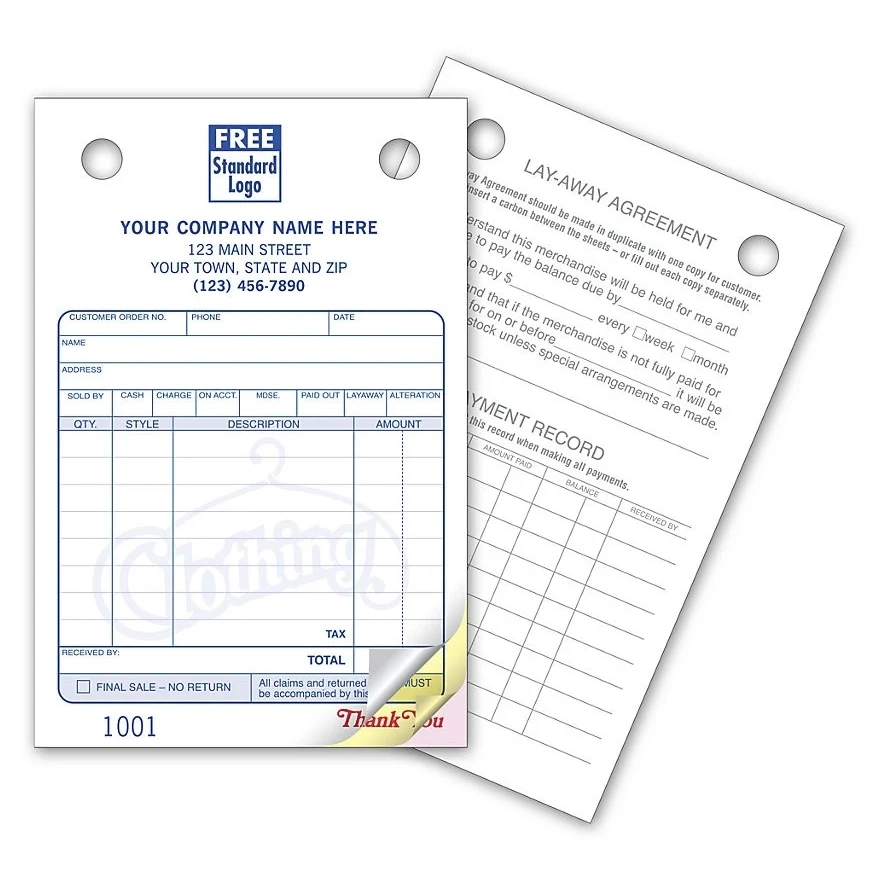 Clothing Register Forms - Small Classic 1