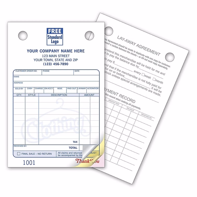 Clothing Register Forms - Small Classic