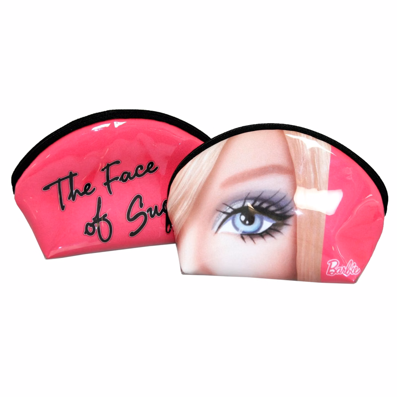 Half Moon Cosmetic Bag with Clear Vinyl Overlay