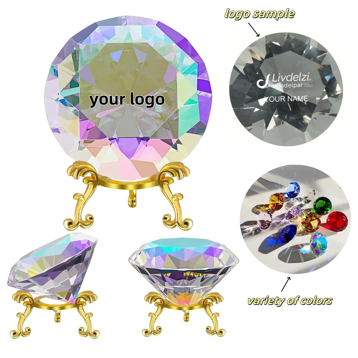 Large Crystal Diamond with Stand Glass Paperweight Gems 1
