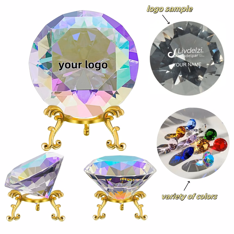 Large Crystal Diamond with Stand Glass Paperweight Gems