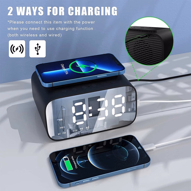 Digital Led Clock Wireless Charger Bluetooth Speaker