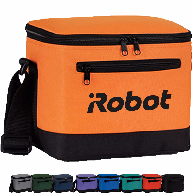 Premium Two Tone Insulated 6 Pack Cooler Bag w/ Front Pocket & Back Mesh Pocket (9” x 6.5” x 6”)
