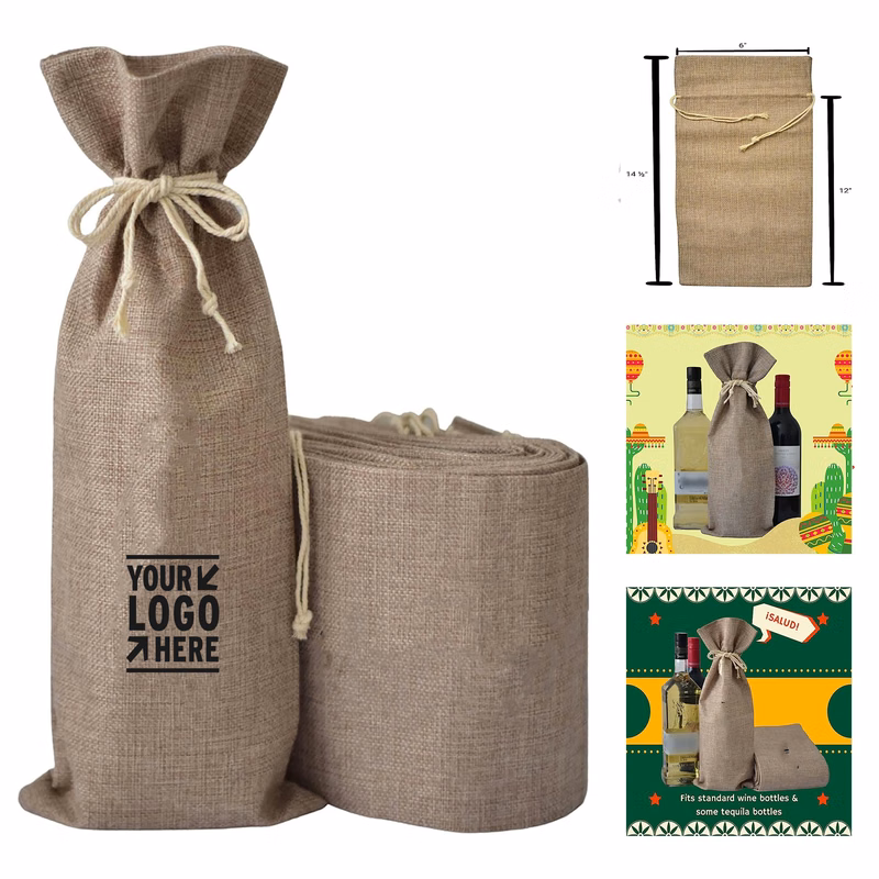 14 1/2 x 6 Inches Jute Burlap Wine Bag