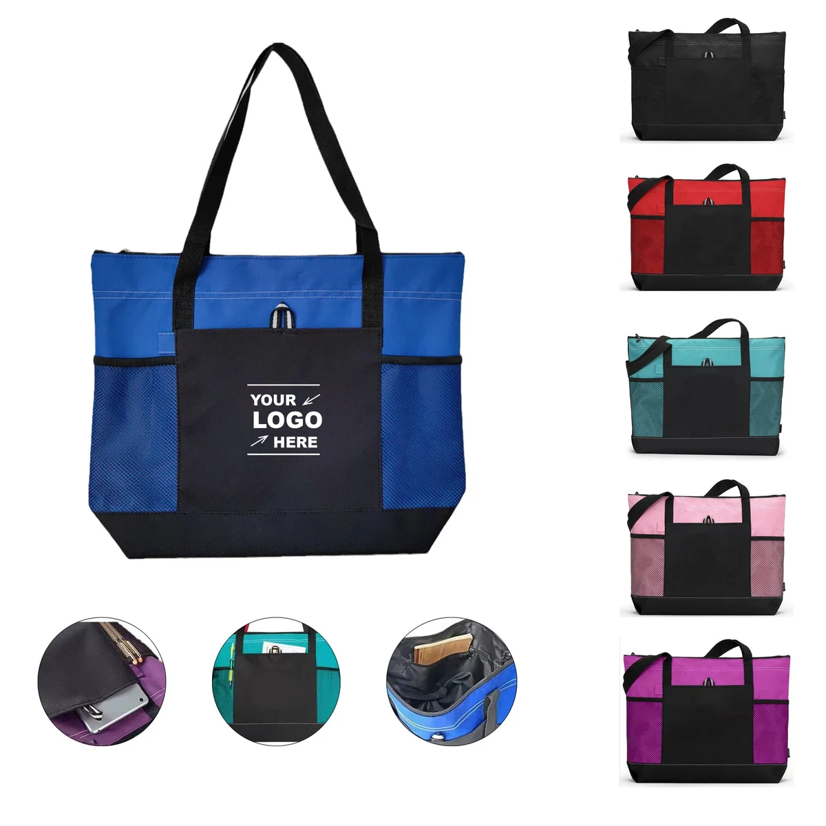 Large Capacity Oxford Business Tote With Zipper, custom tote bag with logo imprint 1