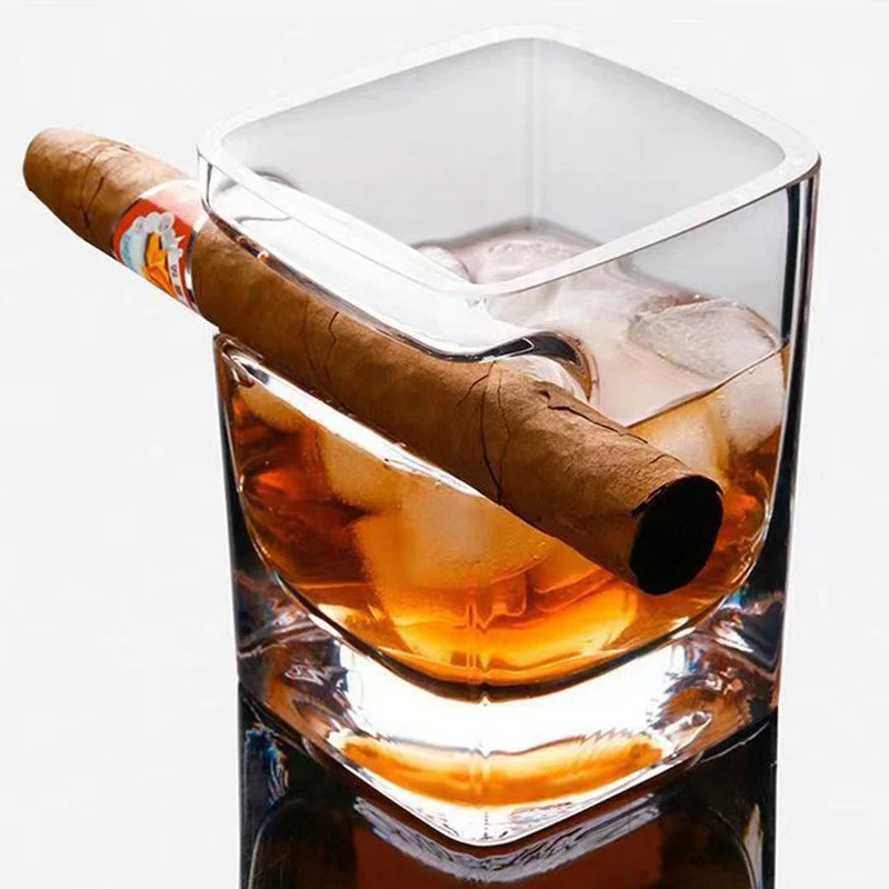 Whiskey Glass with Built-in Cigar Holder 1