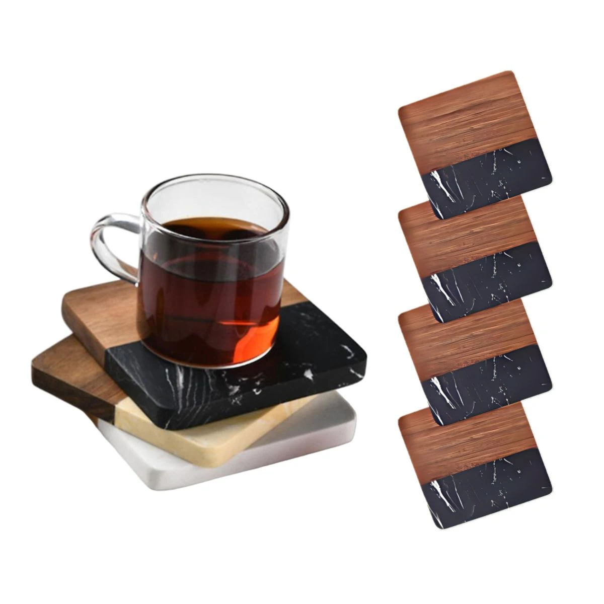 Square Wooden Marble Spliced Coaster 1