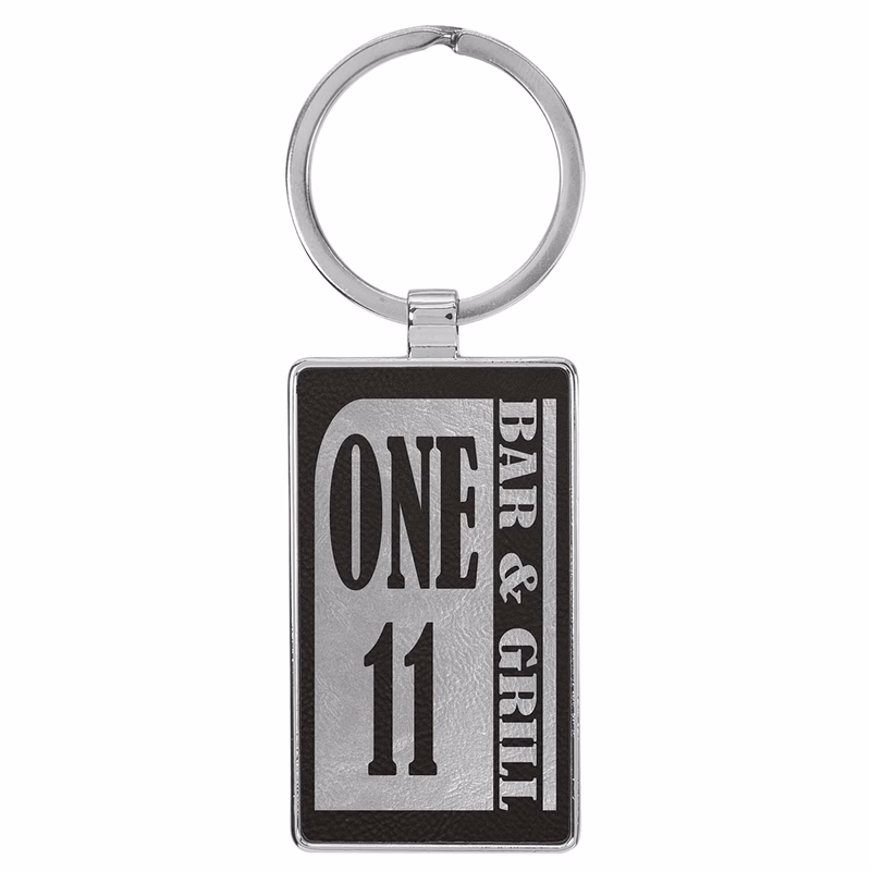 Black & Silver Leatherette/Metal Rectangle Keychain