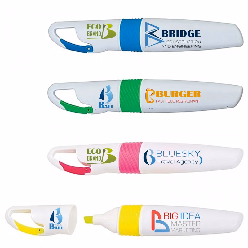 Custom highlighter pen with a unique carabiner design