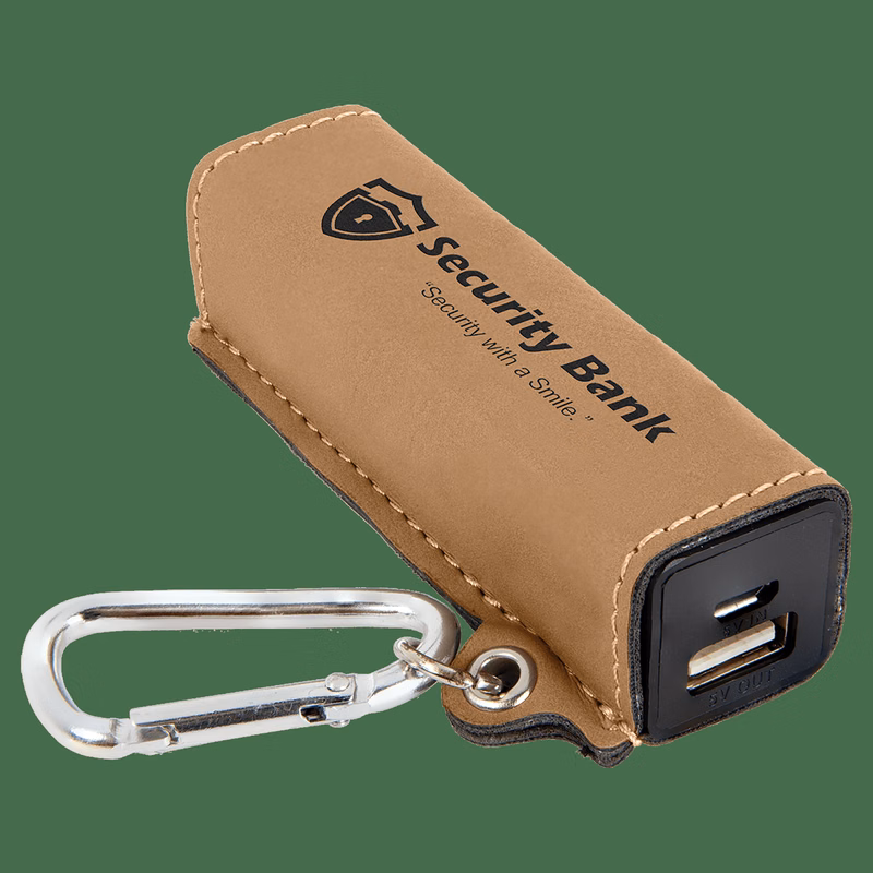 Laserable Leatherette 2200 Mah Power Bank With Usb Cord
