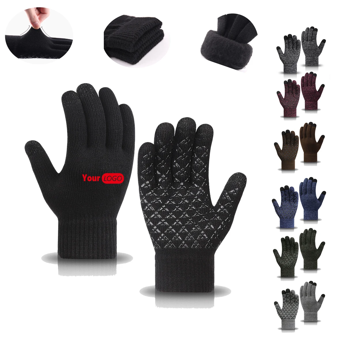 Custom Logo Winter Warm Knitted Touchscreen Gloves 1