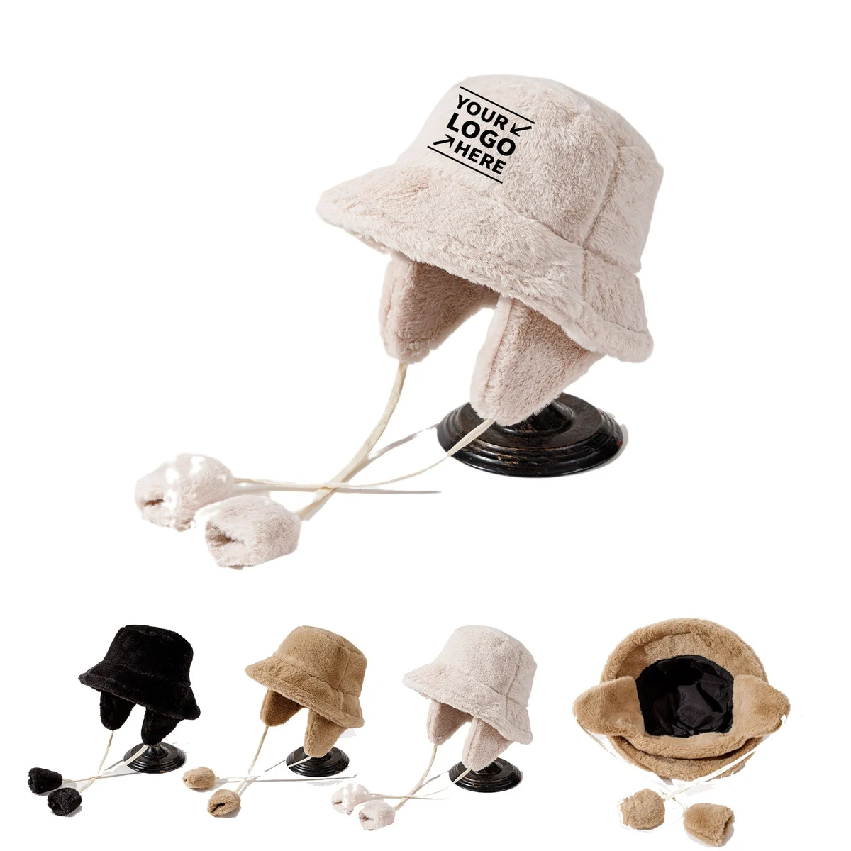 Warm Plush Bucket Hat W/ Removable Earflaps 1