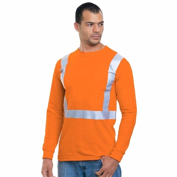 Hi-Vis 100% Cotton Pocket L/S Crew Tee